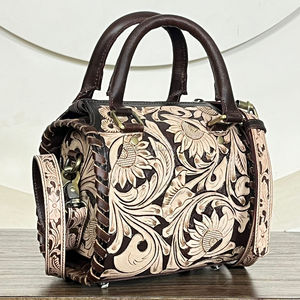 Juego de Maletas de 3 Piezas de Cuero Genuino con Diseño Floral Personalizado, Estilo Occidental, Bolsa de Viaje Tipo Bandolera - Product Image 4