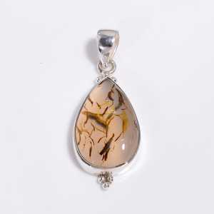 Colgante de Ágata Dendrítica Natural con Bisel de Oro Vintage en Plata de Ley 925, Elegante Collar de Piedra Preciosa para Compromiso - Product Image 2
