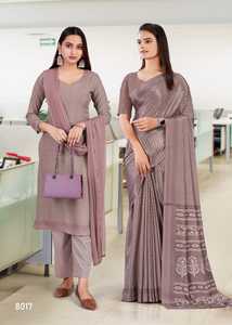 Saris uniformes imprimés en crêpe de polyester de qualité supérieure, 95 GSM, largeur 44 pouces, imprimé floral élégant pour le bureau et l'école, lot de 5 - Product Image 4