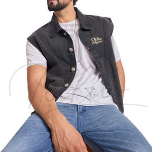 เสื้อกั๊กยีนส์แขนกุดลำลองขายดีสำหรับผู้ชาย และเสื้อแจ็คเก็ตยีนส์แขนกุดสีพื้นระบายอากาศได้ดี - Product Image 4