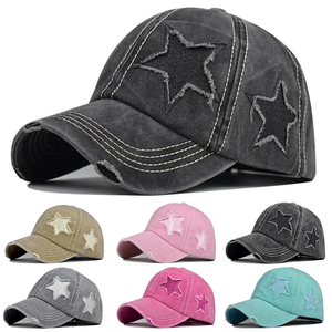 Casquette de baseball en jean délavé avec broderie à la main, style sportif, toutes saisons, casquette snapback unisexe pour adultes - Product Image 1