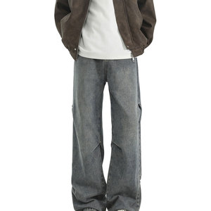 Pantalon en jean vintage à jambe droite de haute qualité, design personnalisé, 100% coton, jean pour homme - Product Image 1