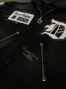 Custom Oversized Full Zip Hoodie Premium Heavyweight Cotton Graphic Patchwork Stud Detail Streetwear Jacket Urban Fashion Hoodie - Product Image 4