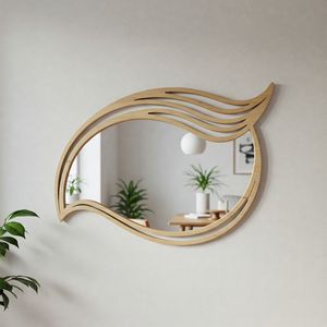 Custom Wave Wooden Handcrafted Electricity-Free 4mm Thick Framed <b>Wall</b> <b>Mirror</b> Decorative Hanging Coastal Bedroom Bathroom Villa - Product Image 3