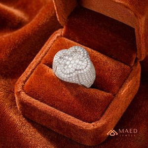 Anillo de Plata de Ley 925 con Moissanita y Trébol, Banda de Halo Baguette Pavé, Joyería Hip Hop para Hombre, Miami Chicago USA, Regalo - Product Image 2