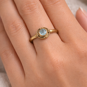 Brass Gemstone <b>Ring</b> Blue Topaz Round Bezel Setting Natural Stone Fixed Size Minimal <b>Statement</b> Handmade Women's Jewelry - Product Image 5