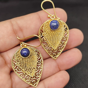 Natural Lapis Lazuli Bohemian Drop <b>Earrings</b> Handmade gold Plated Brass Blue Gemstone Dangle <b>Earrings</b> High Quality Unique - Product Image 1