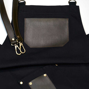Tablier de barbier en toile, combinaison de travail réglable à bretelles croisées avec sangles en cuir et poches, réutilisable, unisexe, pour salon de coiffure et cuisine - Product Image 3