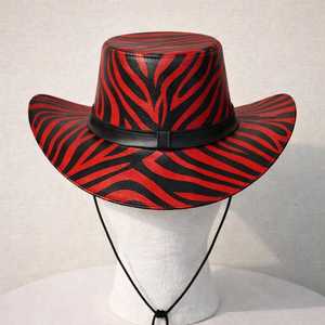 Premium Quality Custom print Handmade <b>red</b> Leather Cowboy Hat Statement Western Festival Hat - Product Image 4