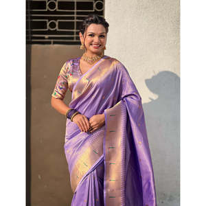 Sari en tissu de lavande Paithani Zari tissé, robe de mariée élégante - Product Image 5