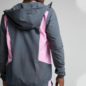 Men's Black <b>Pink</b> Color Blocking Racer <b>Jacket</b> Windproof Zipper Closure Stand Collar Sporty Style Polyester Autumn Wear - Product Image 2