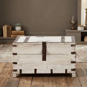 Vintage Heritage Reclaimed Wood <b>Storage</b> Trunk <b>Chest</b> Box Coffee Table with Metal Fittings for Bedroom Living Dining Farmhouse - Product Image 6