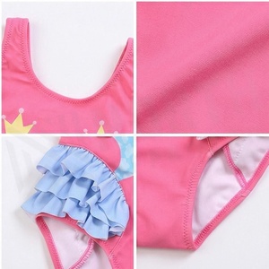 Pink Girls One Piece Swimsuit With Ruffles And North Approach Print Front Round Neck Stretch Swimwear - Product Image 4