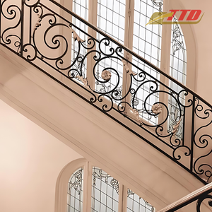 Rampe d'escalier en fer forgé sur mesure pour villas, hôtels et maisons de luxe avec un design décoratif élégant en fer forgé - Product Image 3
