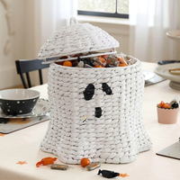 KV NATURAL HOME Panier de décoration d'Halloween en rotin et jacinthe d'eau, fait main au Vietnam, en forme de citrouille, pour intérieur et extérieur, réutilisable