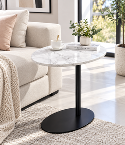 Mesa Auxiliar Redonda Moderna y Minimalista con Tapa de Madera de Arce y Base de Metal Negro, Muebles Ecológicos para Sala de Estar y Dormitorio - Product Image 2