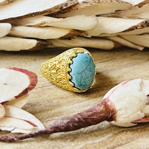 2026 Latest Design Turquoise <b>Rings</b> Tribal Filigree Band Boho Brass <b>Ring</b> Women 18k <b>Gold</b> Plated Antique <b>Cocktail</b> Wholesale/OEM/ODM - Product Image 6