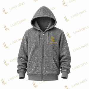 Sweat à capuche zippé gris pour homme avec imprimé étoiles, style strass personnalisé, sweat-shirt à capuche entièrement zippé, streetwear décontracté, mode, OEM - Product Image 2