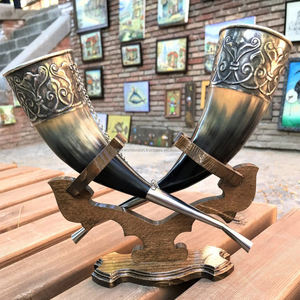 Cuerno de cerveza vikingo para beber, cuerno de buey ecológico Natural, taza para beber cerveza, Ágata con soporte de madera, precio de fábrica de La India por FWE - Product Image 4