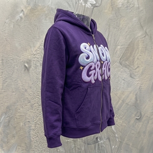 Sweat à capuche Snow Grace violet avec fermeture éclair, imprimé en relief, en polaire, décontracté, unisexe, pour l'hiver - Product Image 2