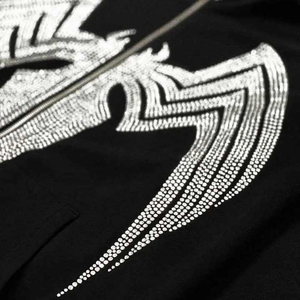 Custom Embroidered Rhinestone <b>Zip</b> <b>Hooded</b> Heavyweight High Quality Winter Men's Hoodies 100% Cotton Oversized Fleece Sweatshirts - Product Image 3