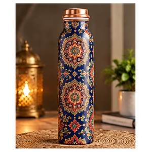 Bouteille d'eau classique en cuivre poli, motif poisson oriental, gourde de voyage portable avec couvercle en cuivre - Product Image 4