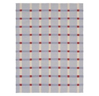 Tapis en laine fait main de luxe HARI ENTERPRISES HE483, motif à carreaux bleu doux, tissage plat, dos réversible, épaisseur moyenne, pour salon