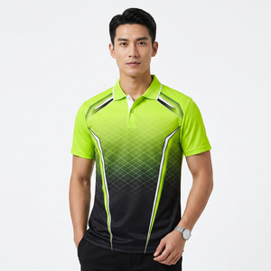 Polo à manches courtes pour homme, imprimé géométrique, séchage rapide, tricoté en polyester, coupe sportive classique, vert, noir, blanc - Product Image 5