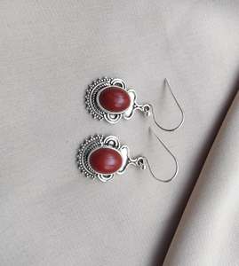 Boucles d'oreilles pendantes en jaspe rouge naturel et argent sterling 925 de haute qualité, bijoux tribaux bohèmes pour femmes, vente en gros OEM - Product Image 2