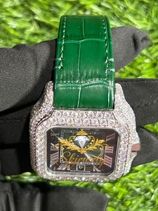 Green Moissanite Mechanical Watch Stainless Steel Square Dial Sapphire Crystal Unisex Luxury <b>Wristwatch</b> - Product Image 5