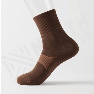 Brown Crew <b>Socks</b> Solid Color Knitted Breathable Cotton Polyester Spandex <b>Men</b> Women Casual Daily Wear Autumn Season - Product Image 3