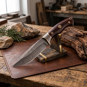 Cuchillo de Caza Personalizable DIY, Hoja de Acero con Alto Contenido de Carbono, Mango Ergonómico de Madera, OEM, Punta de Gota, Cuchillo Fijo Artesanal Premium - Product Image 3