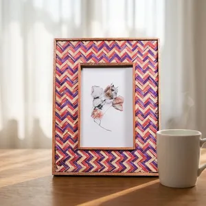 Marco de Fotos de Resina Hecho a Mano, Vertical, con Patrón de Bambú Tejido en Zigzag, Rojo, Morado, Marrón Natural, Decoración Independiente - Product Image 2