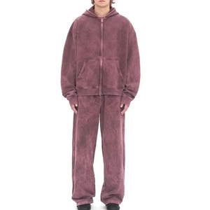 Unisex Solid Color <b>Tracksuit</b> Full Sleeve Hooded Loose Fit Casual Autumn Wear With Drawstring Pants And Side Pockets - Product Image 2