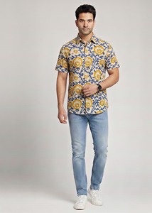 Mens Hand Block Print Cotton <b>Shirt</b> Lightweight Soft Fabric Ethnic Casual <b>Shirt</b> Wholesale Manufacturer - Product Image 4