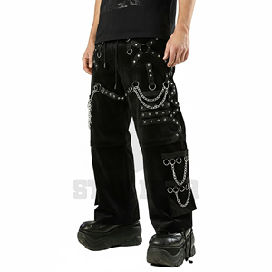 Pantalon cargo gothique à jambes larges, taille haute, mode alternative, pantalon décontracté - Product Image 4