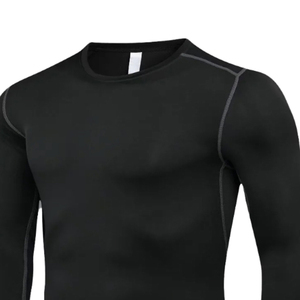 Ensemble de sous-vêtements de compression noirs pour hommes, 2-en-1, à capuche, manches longues, coupe sportive, pour l'automne, en polyester respirant et léger, avec détails latéraux - Product Image 3