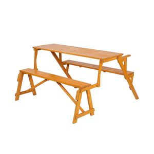 Tavolo e Sedia Connessi in Legno Massello a Doppio Uso 138,5*137*75cm, Portata 150kg, per Set da Giardino - Product Image 1
