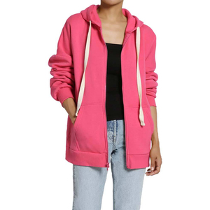 Sudadera con Capucha Rosa con Cremallera, Oversize, de Forro Polar, Color Liso, Casual, Unisex, para Otoño, Ajuste Regular, Manga Larga 2026 - Product Image 1