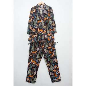 Ensemble de pyjama pour femmes en coton 100% fait main, luxueux, vintage, romantique, classique, floral, hiver/été automne, 2 pièces, doux et lisse - Product Image 4