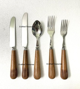 Ensemble de couverts écologiques en bois et acier inoxydable durable, vaisselle de table, ustensiles de cuisine, au meilleur prix - Product Image 2