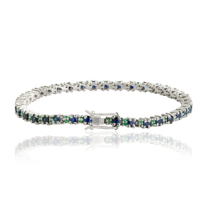 Pulsera de tenis elegante de plata de ley 925 con zafiro azul y esmeralda 100% auténticos, precio mayorista - Product Image 3
