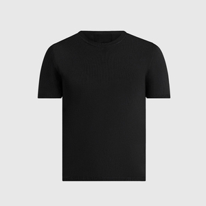 T-shirt à manches courtes en tricot noir pour homme, col rond, coupe classique, couleur unie, décontracté - Product Image 1