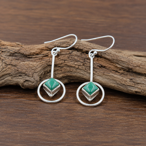 Pendientes Colgantes Geométricos de Malaquita Verde Natural, Plata de Ley 925, Chapados en Oro Rosa y Oro Amarillo, Hechos a Mano, Joyería para Mujer, Regalo - Product Image 3