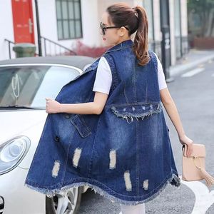 Women's Denim Sleeveless Vest Long Button Front Solid Color Casual Loose Fit Summer <b>Jacket</b> Coat Breathable Woven Cotton - Product Image 5