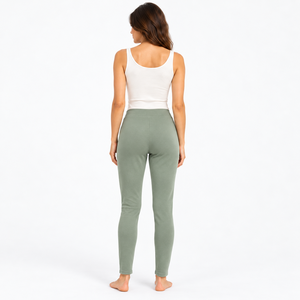 Leggings longs pour femmes, vert sauge, taille haute, respirants, en jersey de bambou et élasthanne, extensibles, coupe skinny, doux, décontractés, sportifs - Product Image 2