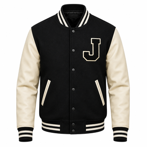 JDB Custom Embroidered Patchwork Varsity Letterman <b>Jacket</b> Wool Sleeve Stand Collar Eco-Friendly OEM ODM - Product Image 1