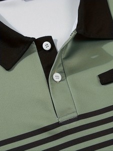 Polo en tricot à manches courtes pour homme, rayé, bicolore vert et noir, avec poche, style décontracté, coupe classique - Product Image 3