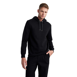 100% <b>Black</b> Cotton Winter <b>Fleece</b> Breathable Pullover Hoodie <b>Men</b> Solid Pattern Embroidered Plain Dyed Silk Screen Printing Custom - Product Image 2