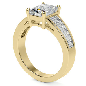 แหวนทองคำขาว 14k/18k สีขาว เหลือง และโรสโกลด์ ประดับเพชรทรงเหลี่ยมมรกตและเพชรทรงบาแกตต์ แหวนหมั้นแบบช่องเพชร - Product Image 4